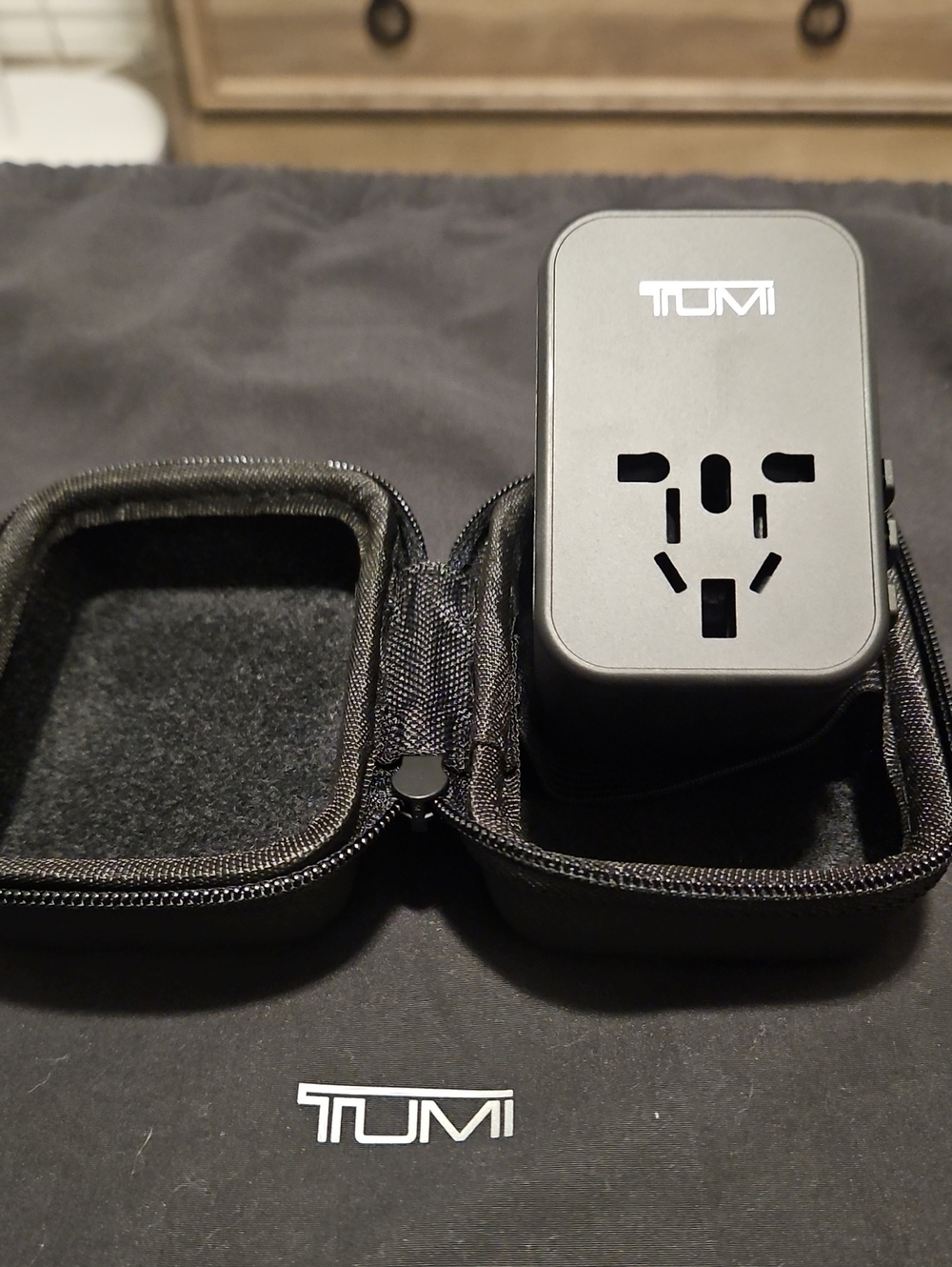 Tumi Black Universal Travel Power Adapter with Zip Case